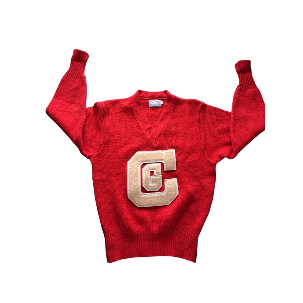 Vintage 70's East-Tenn Varsity Red Official Award Sweater Chenille "CG" Patch M - Picture 1 of 10